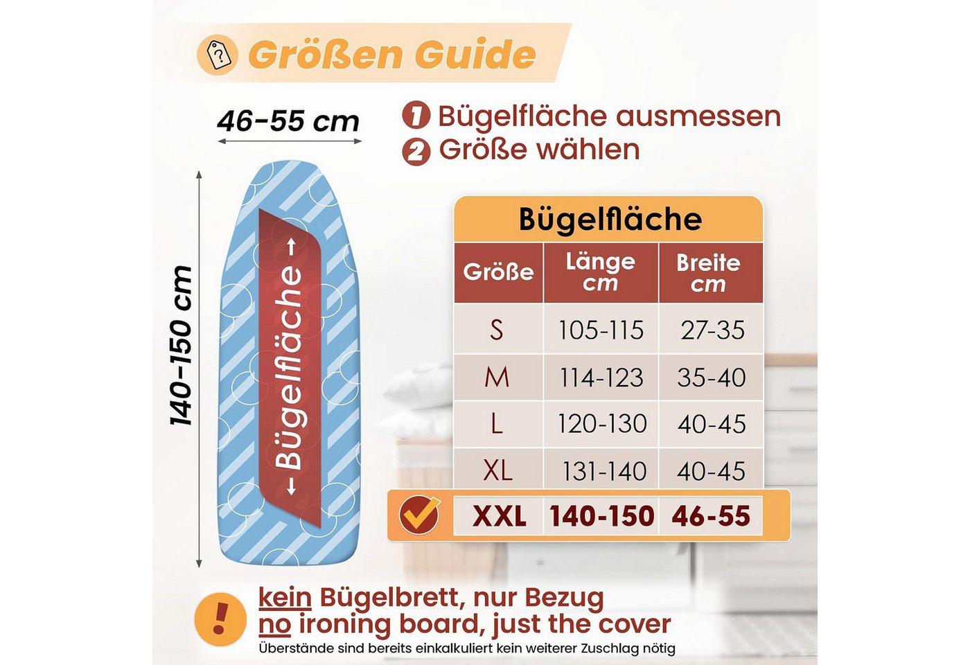 Arteneur Bügelbrettbezug, Made in Germany, OEKOTEX100, Zubehör für alle Bügeltische dank 5 Größen, Vergleichssieger, Hitzereflektierend, Gummizug – Bild 2 von 5