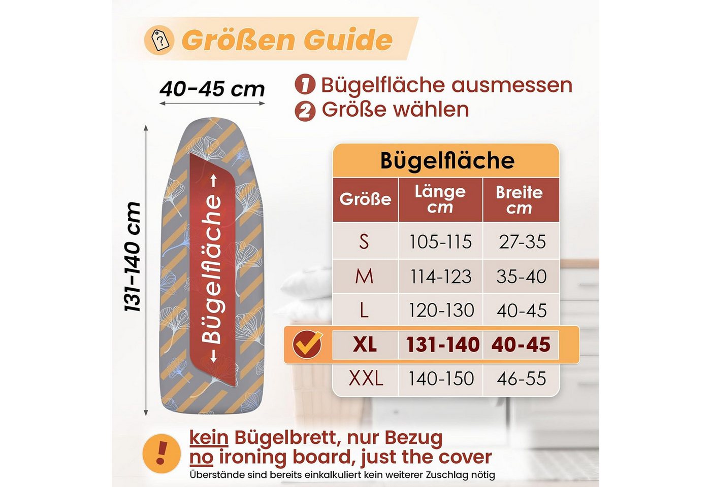 Arteneur Bügelbrettbezug, Made in Germany, OEKOTEX100, Zubehör für alle Bügeltische dank 5 Größen, Vergleichssieger, Hitzereflektierend, Gummizug – Bild 2 von 5
