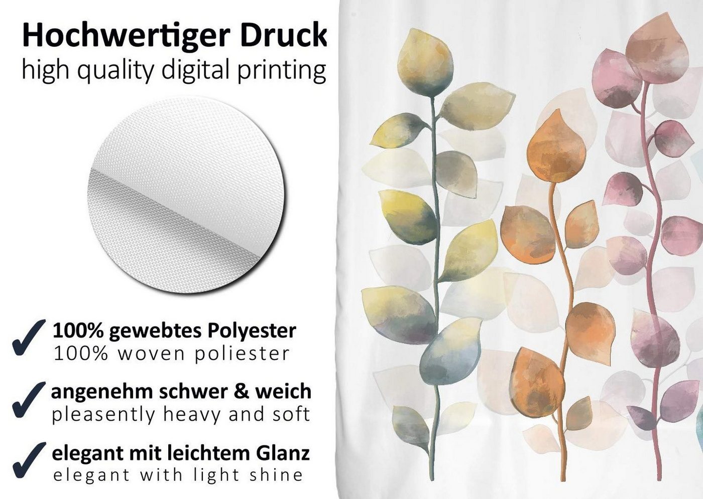 Arteneur Duschvorhang Breite 120 cm, Anti-Schimmel Beschichtet, Beschwerter Saum, Waschbar 40°C – Bild 2 von 5