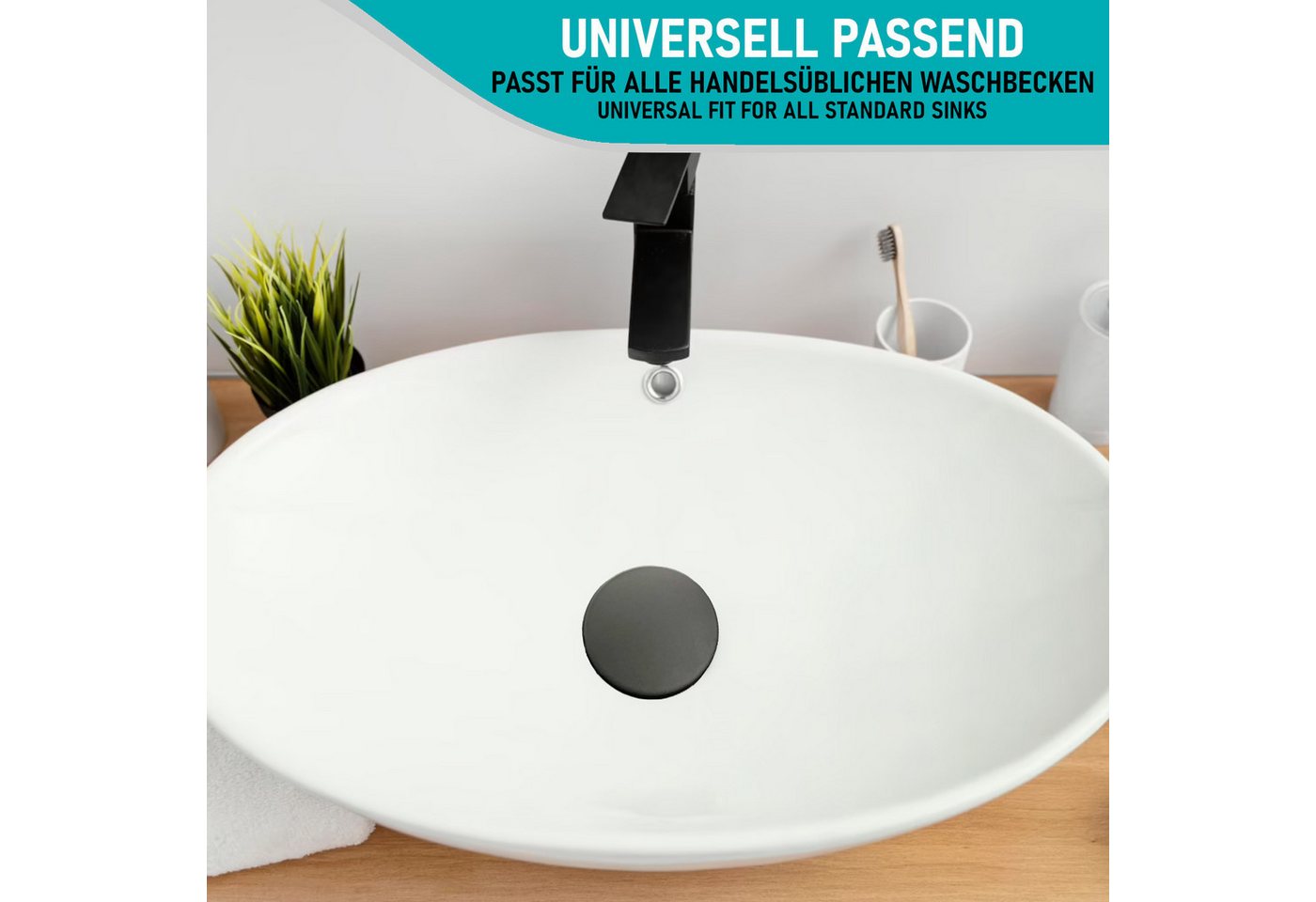Arteneur Waschbeckenstöpsel, ⌀ 4 cm, 100% wasserdicht, extra schwerer Messingkern, hochwertig – Bild 5 von 5