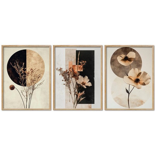 ARTFAVES Bilder-Collage Poster Set Abstract Flower Art 1 I mehrteilige Bilderwand I Wandbilder, (Wandbilder modern, 3 St)