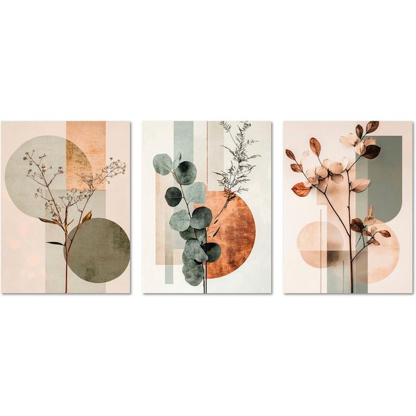 ARTFAVES Bilder-Collage Poster Set Abstract Flower Art 2 I mehrteilige Bilderwand I Wandbilder, (Wandbilder modern, 3 St)