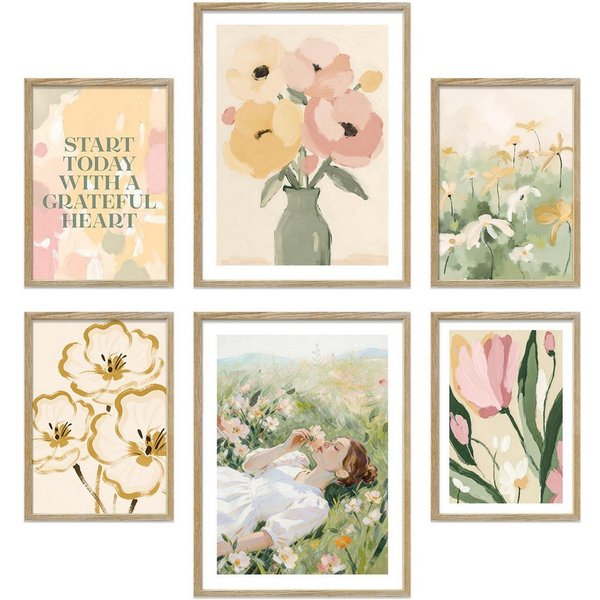 ARTFAVES Bilder-Collage Poster Set Abstract Green Art I mehrteilige Bilderwand I Wandbilder Ab, (Wandbilder modern, 6 St)