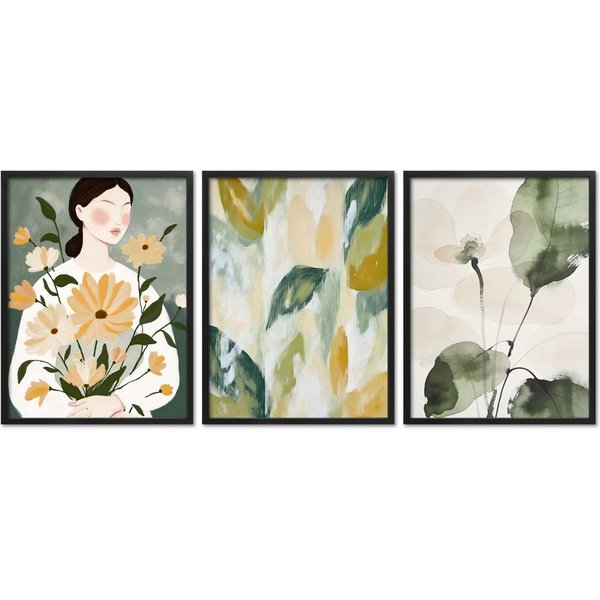 ARTFAVES Bilder-Collage Poster Set Abstract Green Elegance Trio I mehrteilige Bilderwand I Wan, (Wandbilder modern, 3 St)