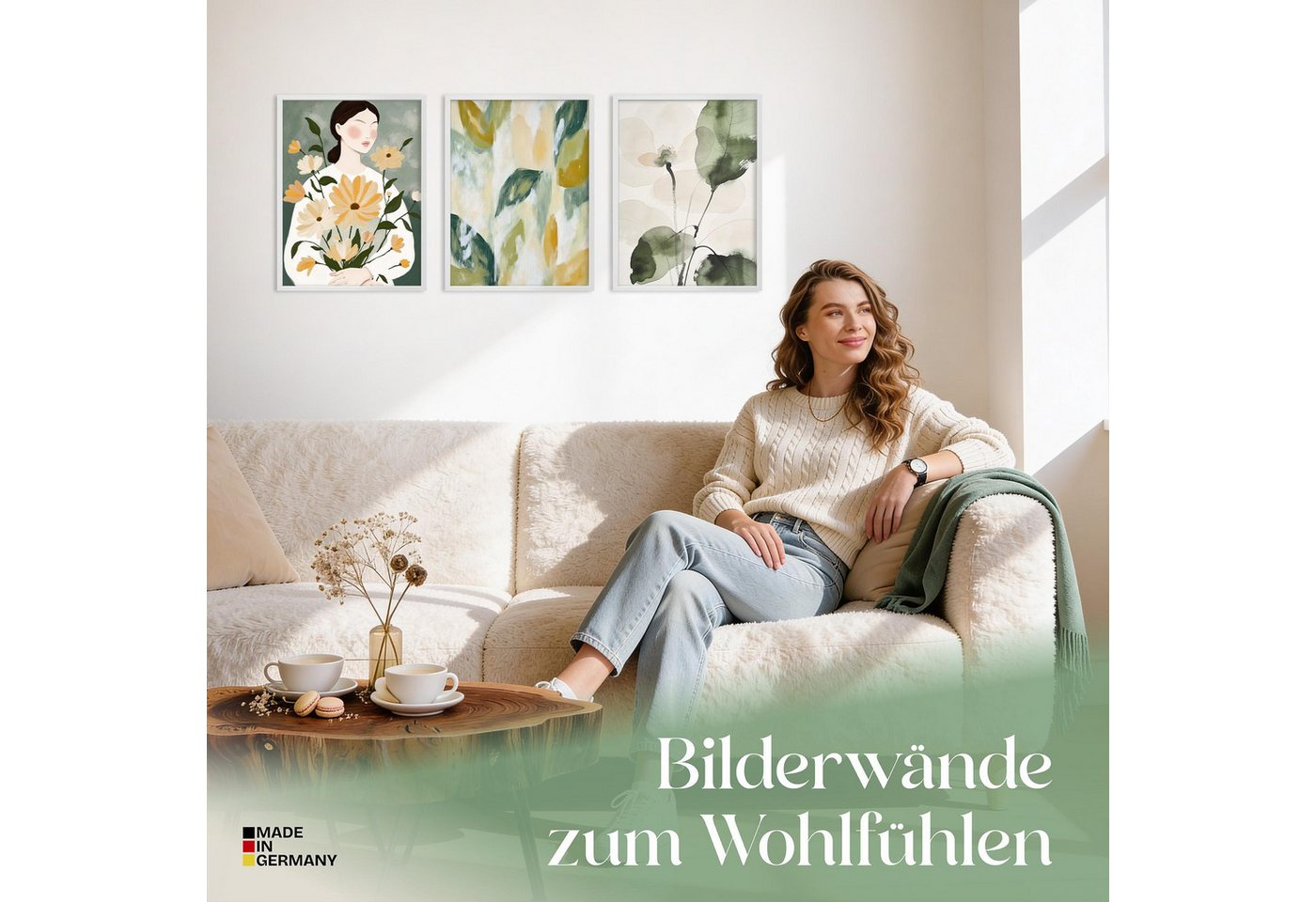 ARTFAVES Bilder-Collage Poster Set Abstract Green Elegance Trio I mehrteilige Bilderwand I Wan, (Wandbilder modern, 3 St) – Bild 2 von 5