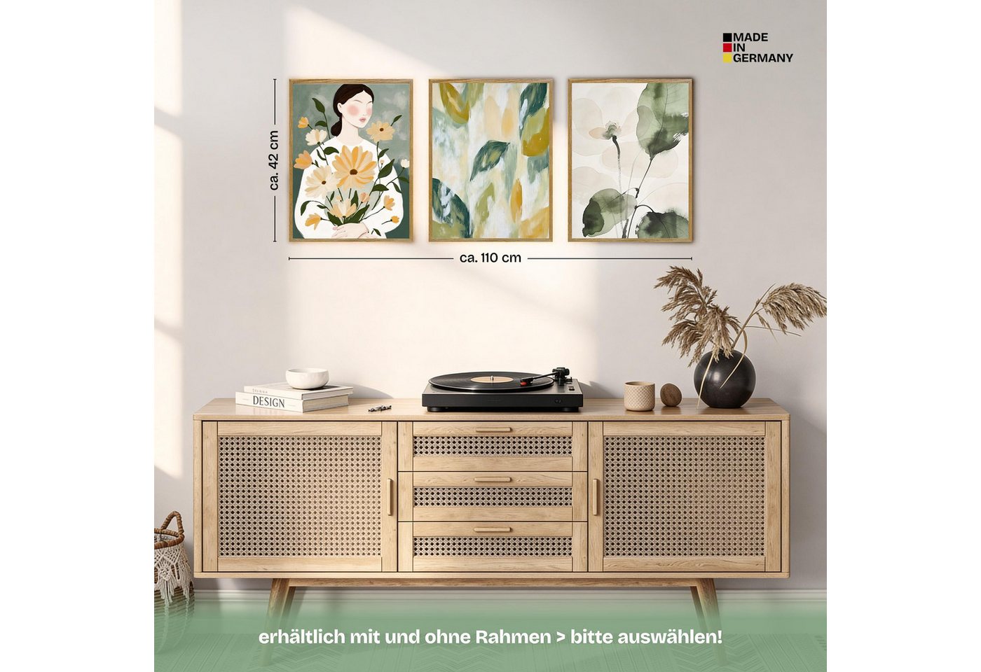 ARTFAVES Bilder-Collage Poster Set Abstract Green Elegance Trio I mehrteilige Bilderwand I Wan, (Wandbilder modern, 3 St) – Bild 4 von 5