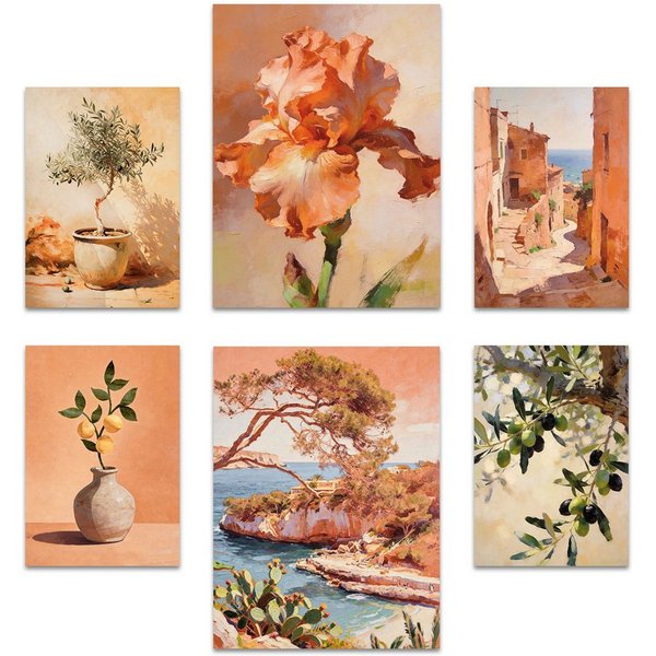 ARTFAVES Bilder-Collage Poster Set Abstract Spain I mehrteilige Bilderwand I Wandbilder Spanie, (Wandbilder modern, 6 St)