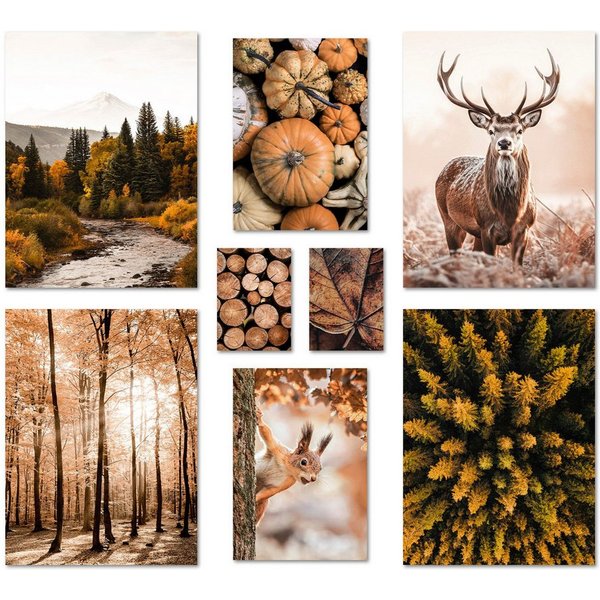 ARTFAVES Bilder-Collage Poster Set Autumn Forest I mehrteilige Bilderwand I Wandbilder Herbst, (Wandbilder modern, 8 St)