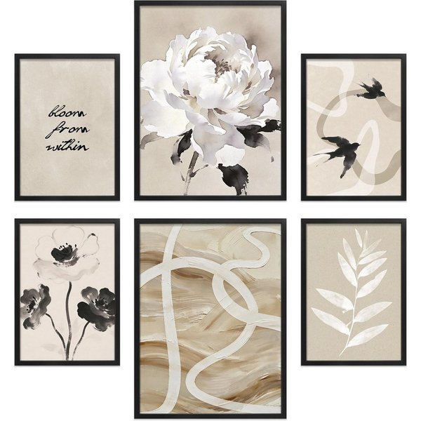 ARTFAVES Bilder-Collage Poster Set Beige Black Elegance I mehrteilige Bilderwand I Wandbilder, (Wandbilder modern, 6 St)