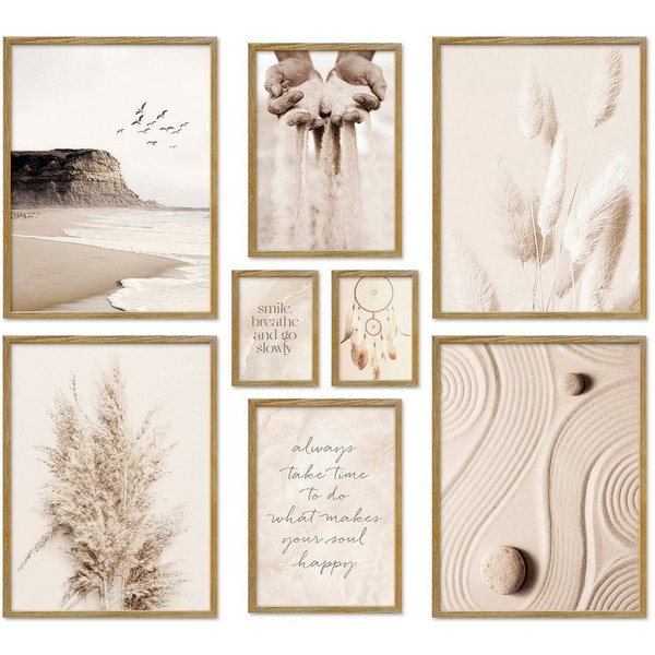 ARTFAVES Bilder-Collage Poster Set Beige Dreams I mehrteilige Bilderwand I Wandbilder Strand, (Wandbilder modern, 8 St)