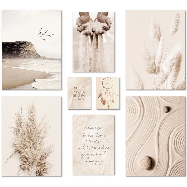 ARTFAVES Bilder-Collage Poster Set Beige Dreams I mehrteilige Bilderwand I Wandbilder Strand, (Wandbilder modern, 8 St)
