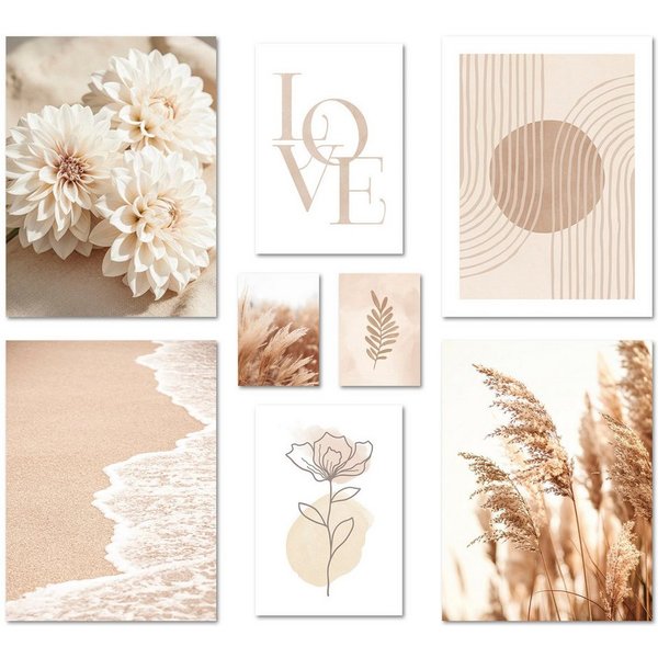 ARTFAVES Bilder-Collage Poster Set Beige Softness I mehrteilige Bilderwand I Wandbilder Beige, (Wandbilder modern, 8 St)