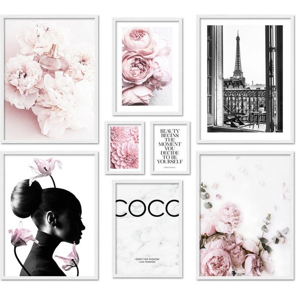 ARTFAVES Bilder-Collage Poster Set Coco I mehrteilige Bilderwand I Wandbilder Rosa, (Wandbilder)