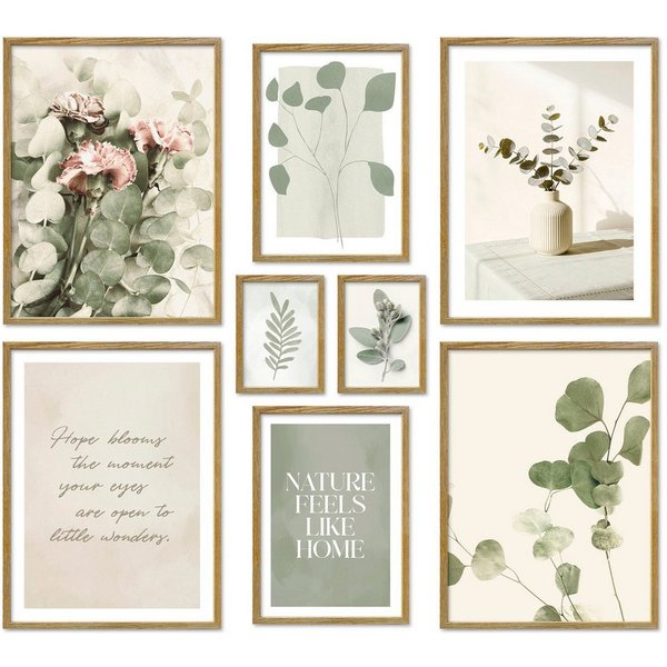 ARTFAVES Bilder-Collage Poster Set Eucalyptus I mehrteilige Bilderwand I Wandbilder Eukalyptus, (Wandbilder modern, 8 St)