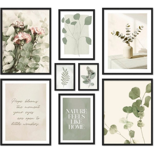 ARTFAVES Bilder-Collage Poster Set Eucalyptus I mehrteilige Bilderwand I Wandbilder Eukalyptus, (Wandbilder modern, 8 St)