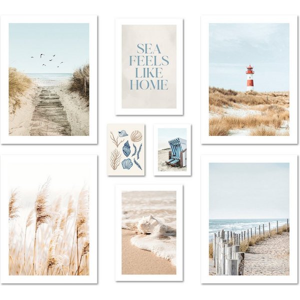 ARTFAVES Bilder-Collage Poster Set Nordic Dreams I mehrteilige Bilderwand I Wandbilder Maritim, (Wandbilder modern, 8 St)