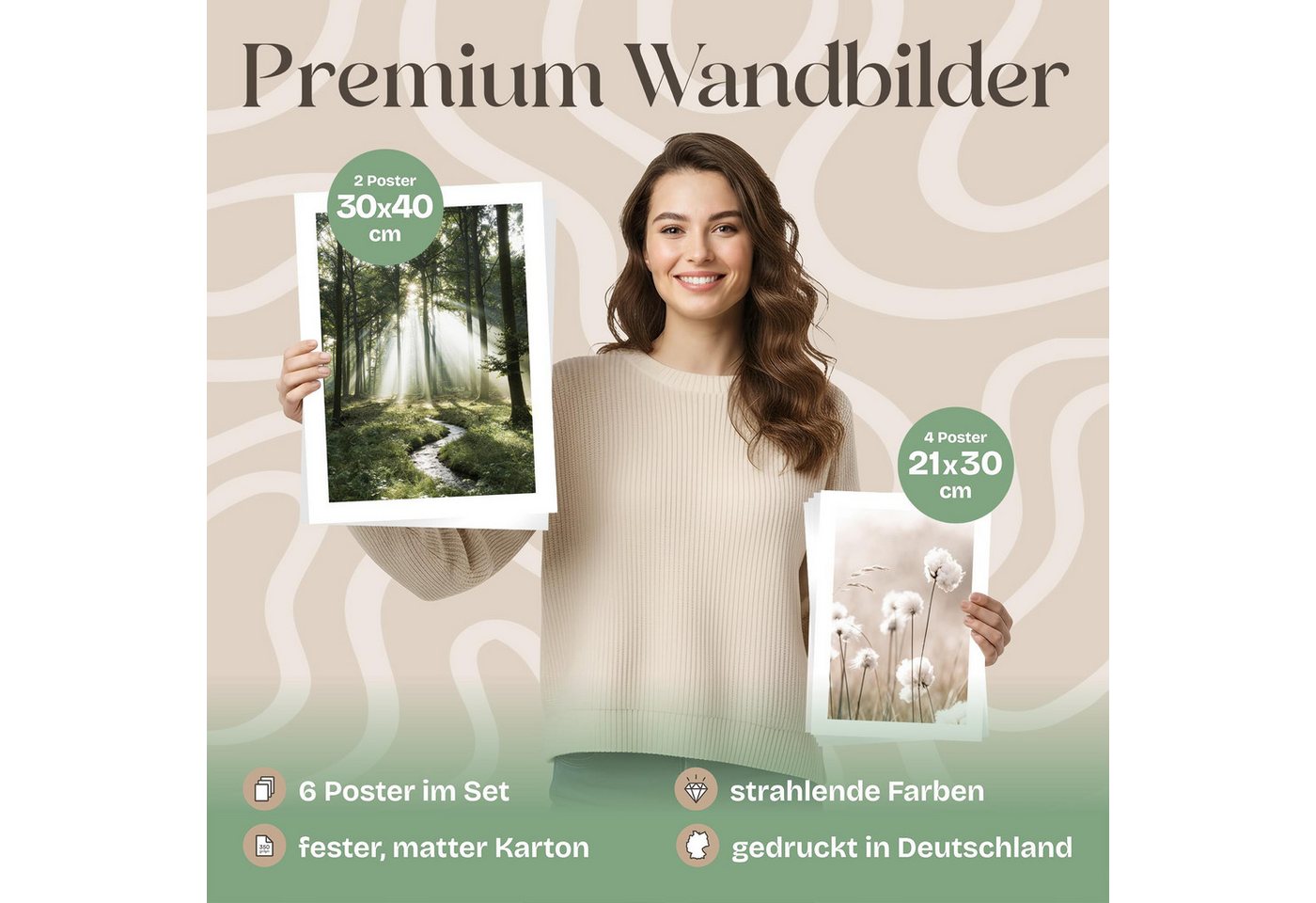 ARTFAVES Bilder-Collage Poster Set Simplicity Nature I mehrteilige Bilderwand I Wandbilder Wal, (Wandbilder modern, 6 St) – Bild 3 von 5