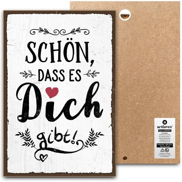 ARTFAVES Holzbild Schild mit Spruch - SCHÖN, DASS ES DICH GIBT - Dankbarkeit, Liebe, Fam