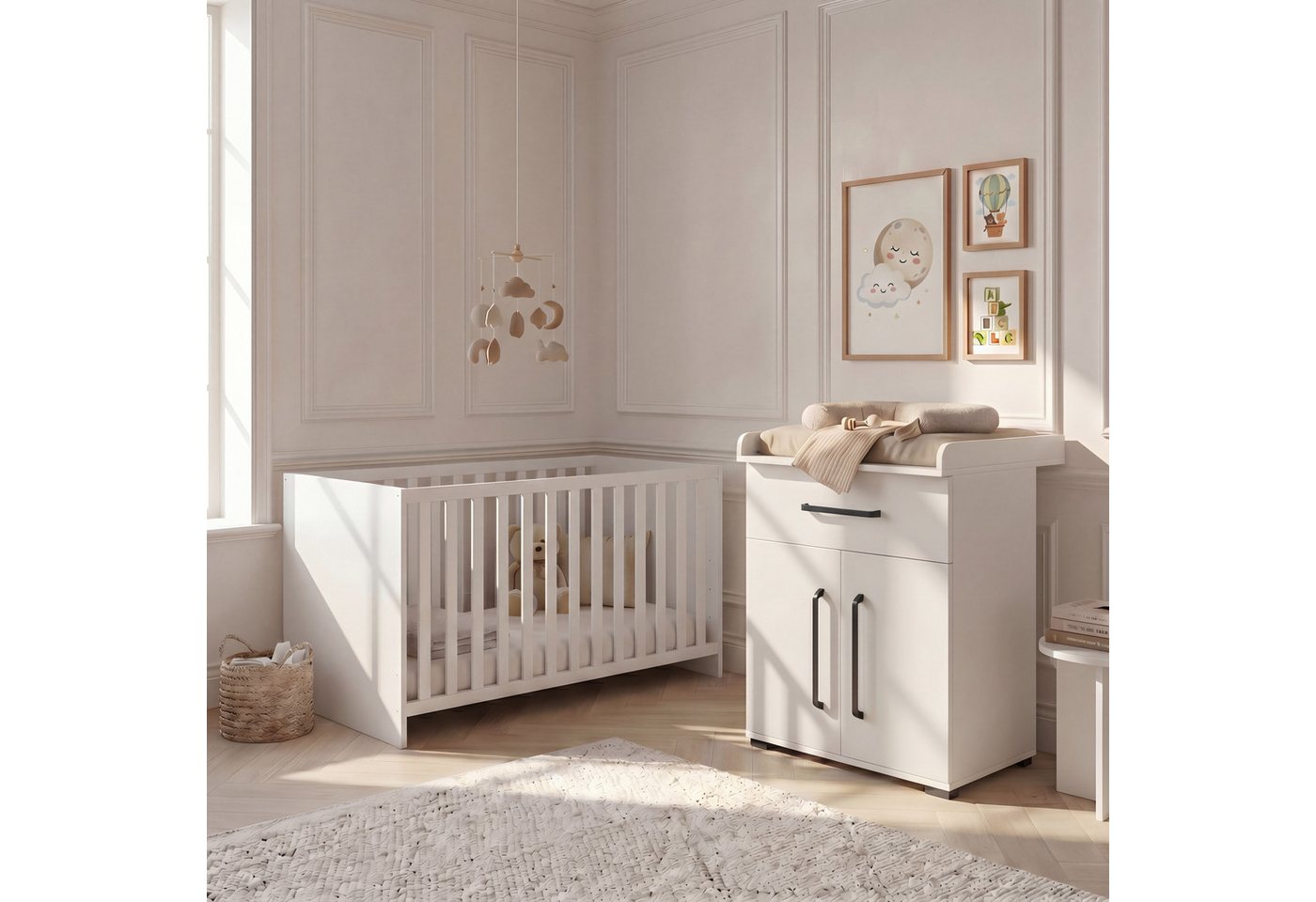 arthur berndt Babybett Essentials, Made in Germany, mit Schlupfsprossen,Mitwachsend, 4x höhenverstellbar – Bild 3 von 4