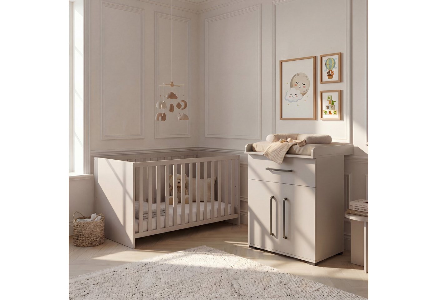 arthur berndt Babybett Essentials, Made in Germany, mit Schlupfsprossen,Mitwachsend, 4x höhenverstellbar – Bild 3 von 4
