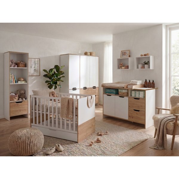 arthur berndt Babyzimmer-Komplettset Maxim, (Set, 7-tlg., Bett, Schrank, Wickelkommode, Bettkasten, Regale, Umbauseiten), komplett Babyzimmer