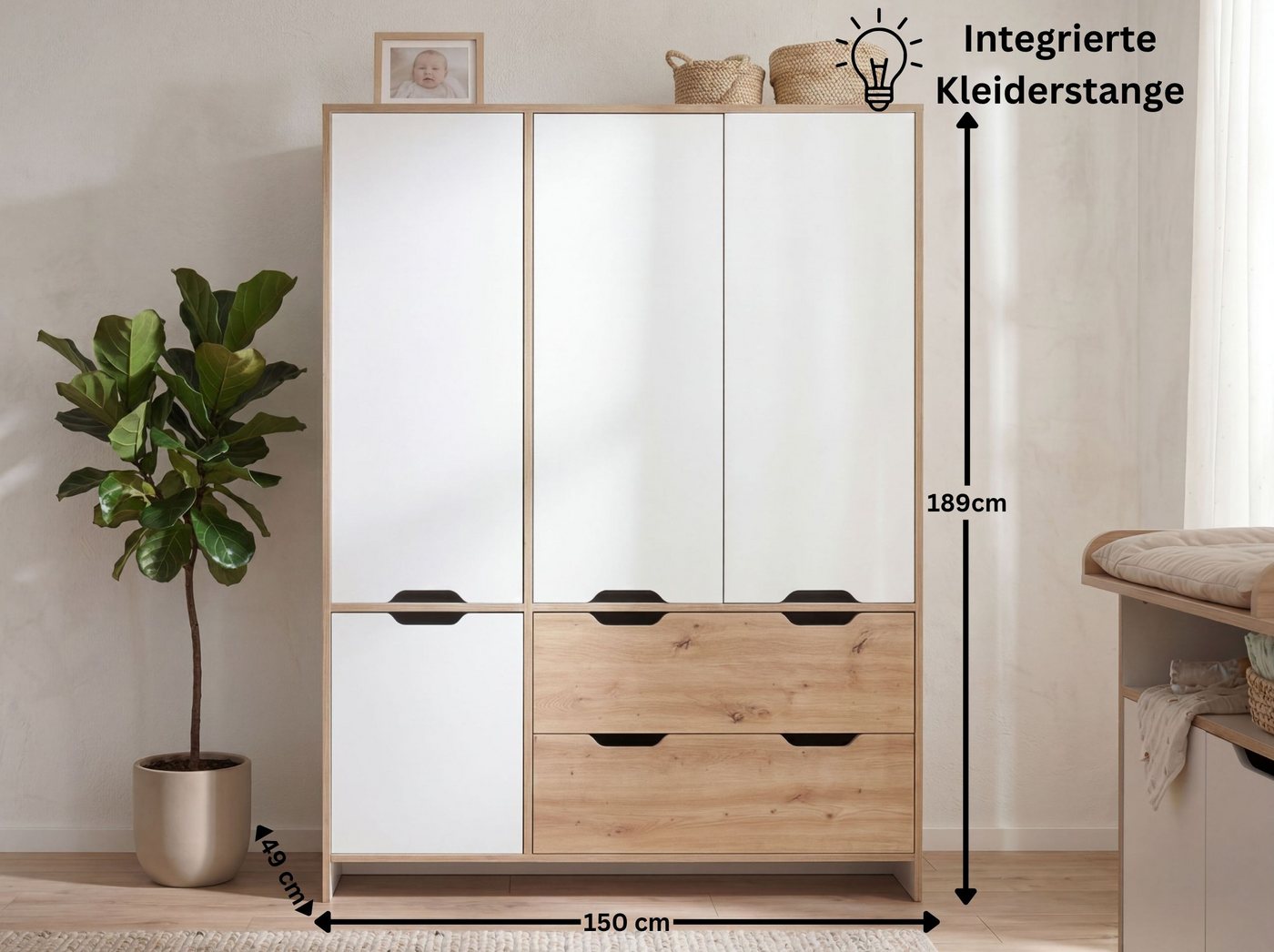 arthur berndt Babyzimmer-Komplettset Maxim, (Set, 7-tlg., Bett, Schrank, Wickelkommode, Bettkasten, Regale, Umbauseiten), komplett Babyzimmer – Bild 3 von 5