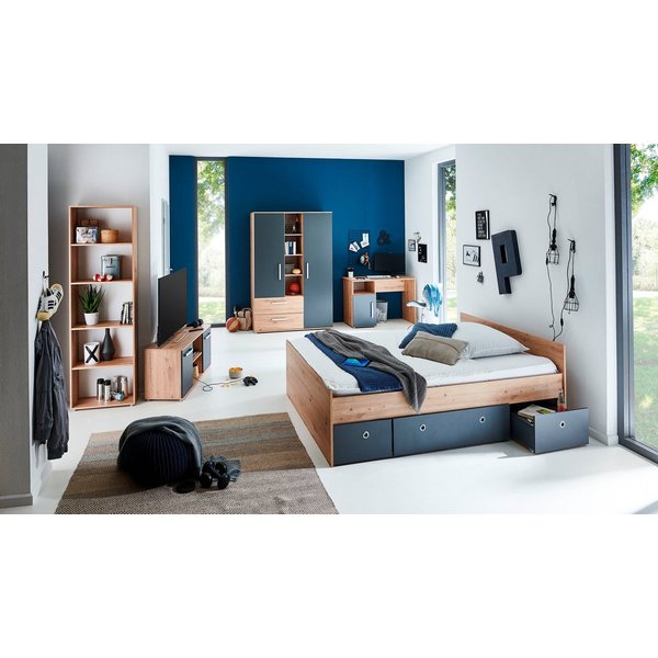 arthur berndt Jugendzimmer-Set Alessio, Anthrazit mit Artisan Eiche Dekor, viel Stauraum, (Set, 6-tlg., Kleiderschrank, Bett mit Schubkasten, Schreibtisch, Büch