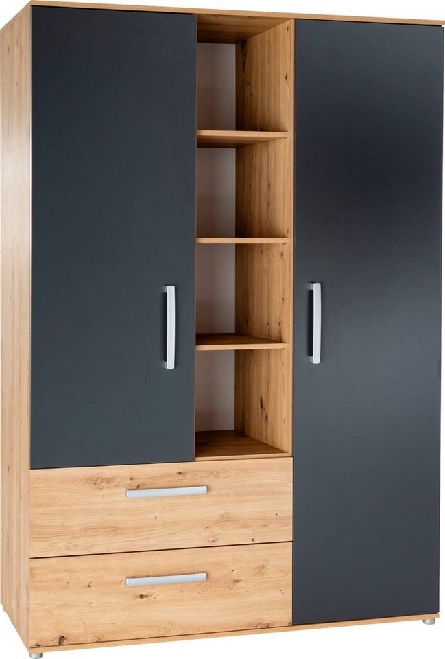 arthur berndt Jugendzimmer-Set Alessio, Anthrazit mit Artisan Eiche Dekor, viel Stauraum, (Set, 6-tlg., Kleiderschrank, Bett mit Schubkasten, Schreibtisch, Büch – Bild 3 von 5