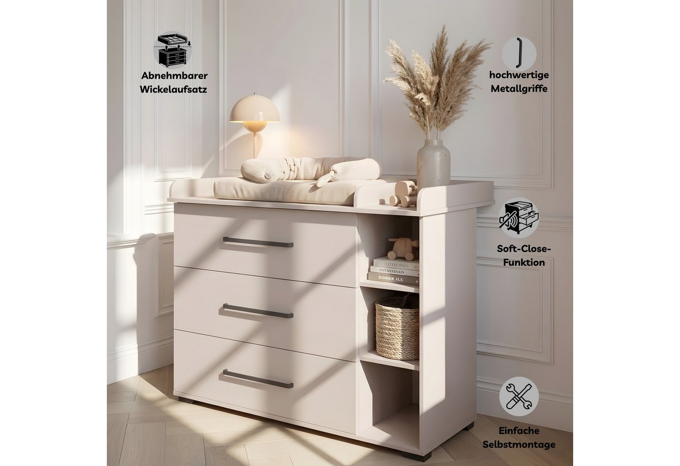 arthur berndt Wickelkommode Essentials, 115cm breit, Soft-Close, abnehmbarer Aufsatz – Bild 4 von 5