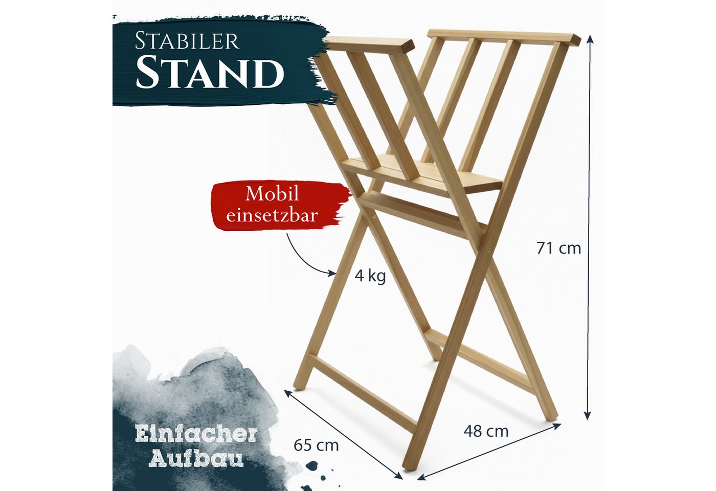 Artina Archivcontainer Bilderwippe Bilderständer aus Buchenholz klappbarer Matera, 65x48x71cm, Aufbewahrung & Präsentation von Leinwänden, Zeichnungen, Gemälden – Bild 4 von 5