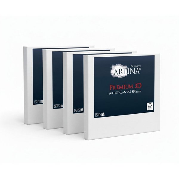 Artina Keilrahmen Keilrahmen Leinwand Premium 3D, 18x24cm, 4er Set, 380 g/m², verzugsfrei,3-fach weiß vorgrundiert,Premium Qualität, 100% Baumwolle
