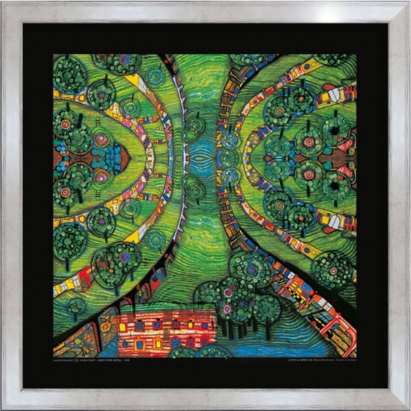 artissimo Bild mit Rahmen gerahmter Kunstdruck 53x53 cm / modernes Wandbild, Friedensreich Hundertwasser: Grüne Stadt / Green town