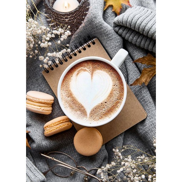 artissimo Deco-Panel Bild 20x30 cm Hochformat / Wandbild klein Küche / cozy modern boho, Küchenbild: Kaffee mit Herz in Grau Beige