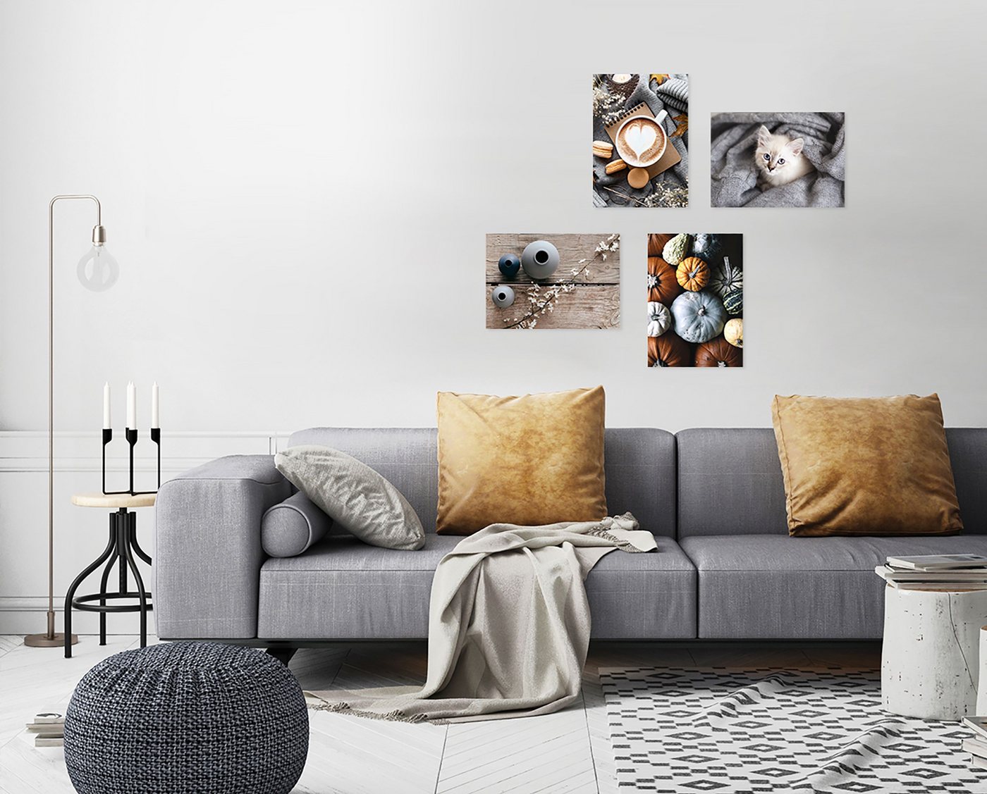 artissimo Deco-Panel Bild 20x30 cm Hochformat / Wandbild klein Küche / cozy modern boho, Küchenbild: Kaffee mit Herz in Grau Beige – Bild 2 von 4