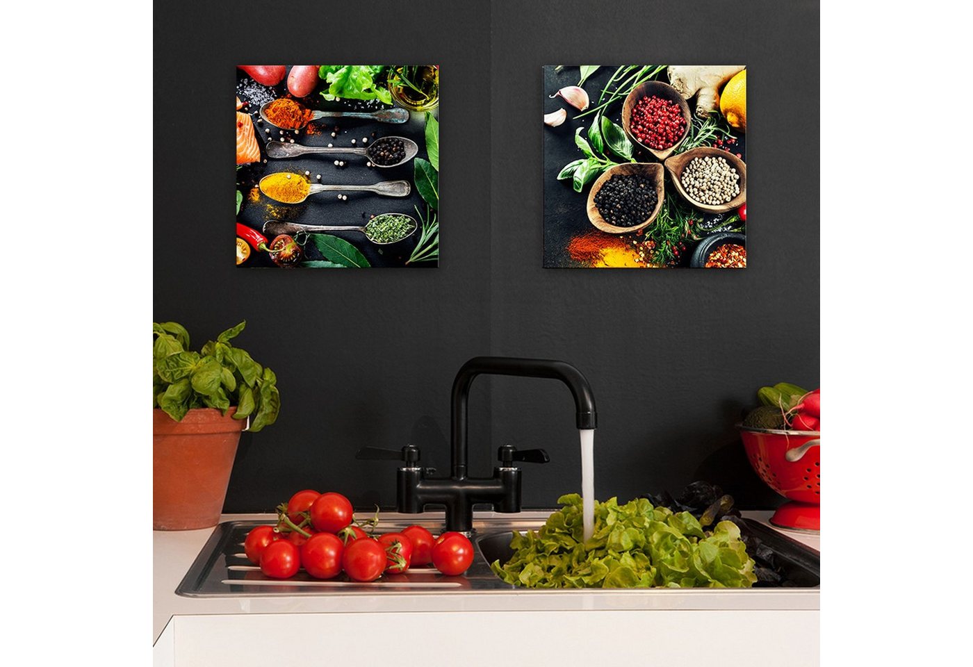 artissimo Deco-Panel Bild 30x30 cm Küche / Wandbild klein leicht / moderne Küchendeko, Küchenbild: Gewürze und Kräuter in bunt – Bild 2 von 4