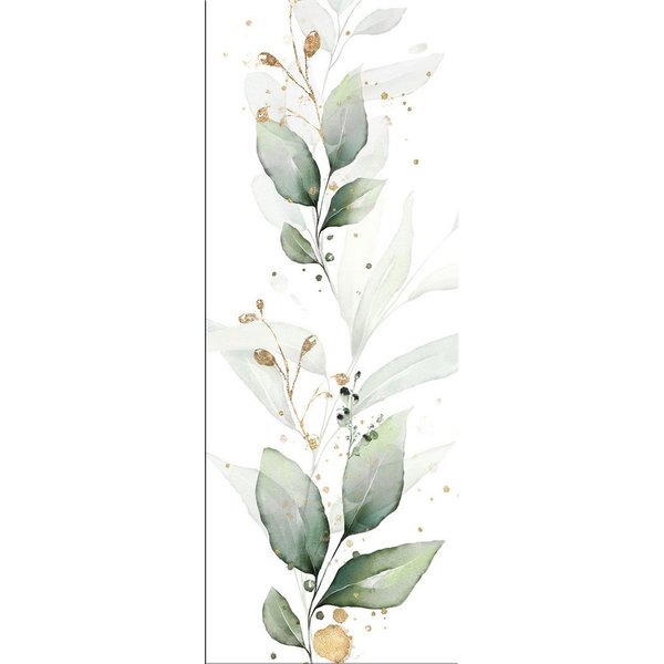 artissimo Glasbild Bild aus Glas 30x80 cm / Wandbild Hochformat / Wanddeko modern, Blumen und Blüten: Eukalyptus Aquarell in salbei-grün & gold