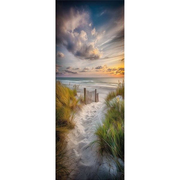 artissimo Glasbild Bild aus Glas 30x80 cm / Wandbild Hochformat / Wanddeko modern, Strand und Meer:Dünen im Sonnenuntergang