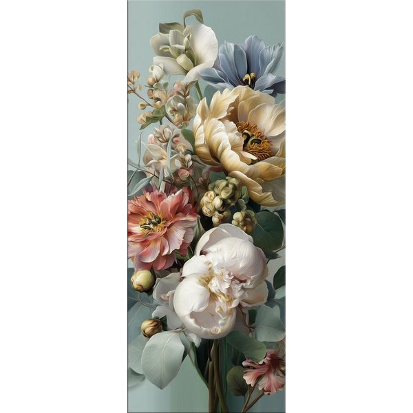 artissimo Glasbild Bild aus Glas 30x80 cm / Wandbild Hochformat / Wanddeko modern, Blumen und Blüten: Vintage Blumenstrauß in salbei-grün