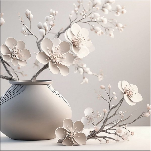 artissimo Glasbild Bild aus Glas 50x50 cm / Wandbild Quadratisch / Wanddeko modern, Stillleben: Blumen / Blüten in beige