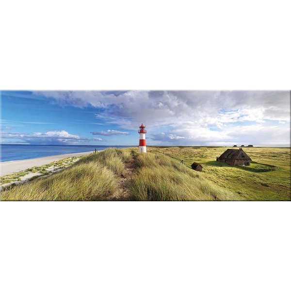 artissimo Glasbild Bild aus Glas 80x30 cm / Wandbild Querformat / Wanddeko modern, Strand und Meer: Leuchtturm von Sylt in Blau-Grün