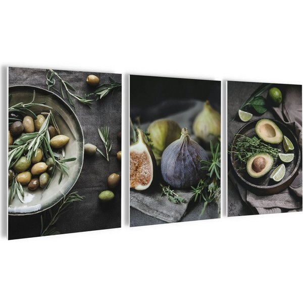 artissimo Mehrteilige Bilder Bilderset 3er-Set, Deko Küche, Küchendeko Wandbilder-Set, Bilder grau, modernes Küchenbild: vintage Soulfood