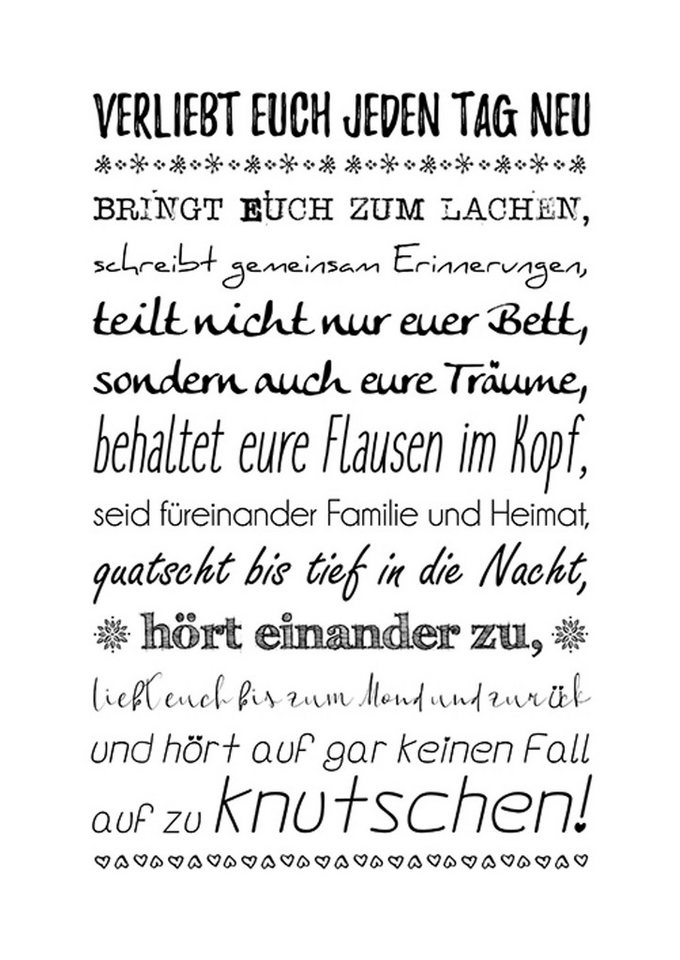 artissimo Poster Poster mit Spruch DIN A4 21x29,7 cm Geschenk Hochzeit kreativ lustig, Spruchposter: Verliebt euch jeden Tag neu – Bild 2 von 4