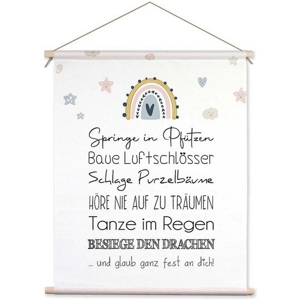 artissimo Poster Textil-Poster 40x50cm Bild Spruch Kinderzimmer Babyzimmer Regenbogen, Kinderbild: Wünsche