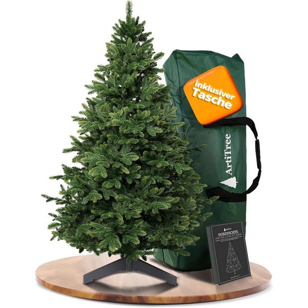 ArtiTree Künstlicher Weihnachtsbaum Künstliche Nordmanntanne – Premium Baum, naturgetreu, mit Holzständer, Mit und ohne Beleuchtung, wie echt, kein Nadelfall