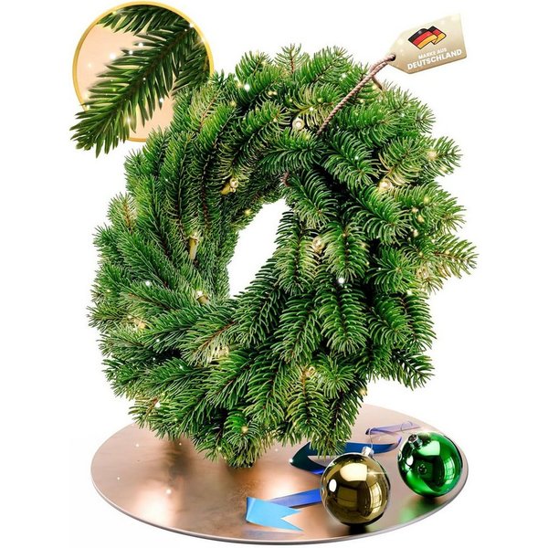 Kunstkranz Türkranz, Weihnachtskranz künstlich 40-120 cm, mit/ohne LED, ArtiTree, Höhe 40 cm, 100 % PE-Spritzguss, Nordmanntanne-Optik, langlebig, wiederverwend