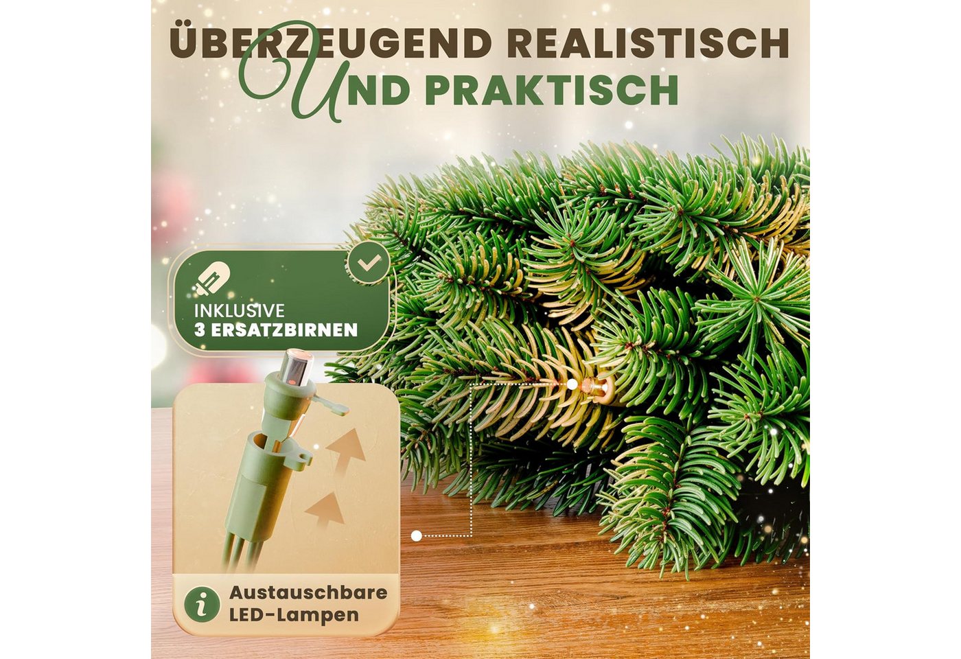 Kunstkranz Türkranz, Weihnachtskranz künstlich 40-120 cm, mit/ohne LED, ArtiTree, Höhe 40 cm, 100 % PE-Spritzguss, Nordmanntanne-Optik, langlebig, wiederverwend – Bild 4 von 5