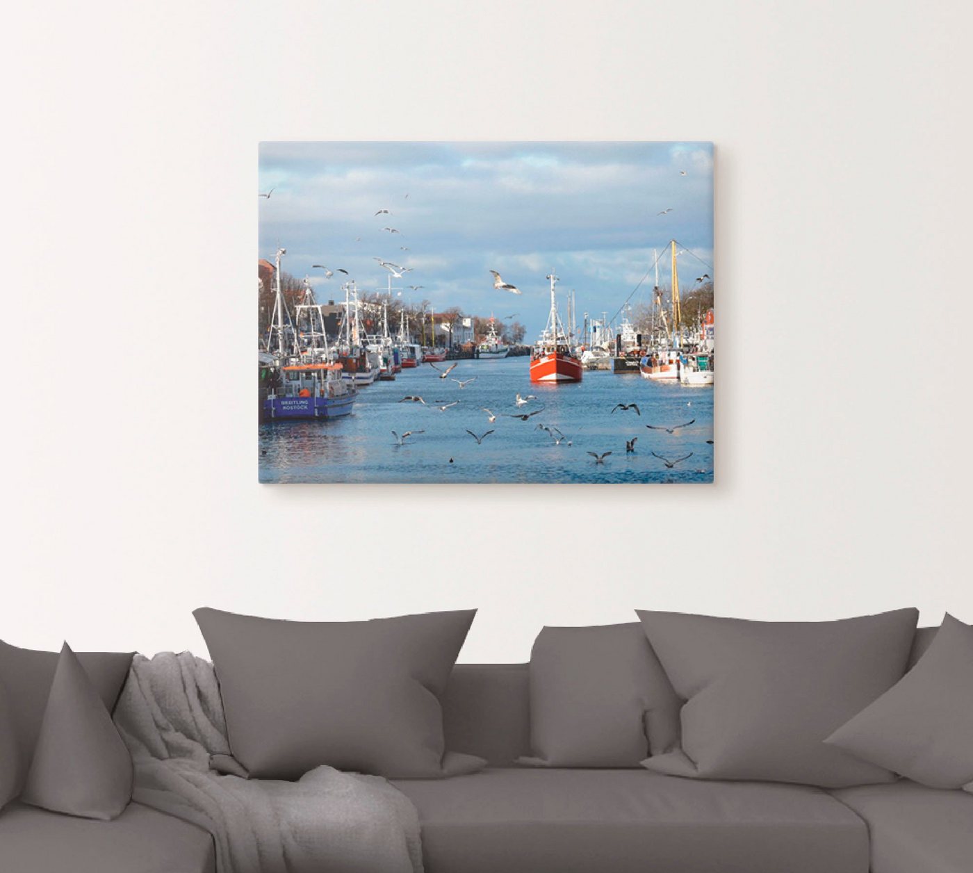 Artland Leinwandbild Alter Strom in Warnemünde, Boote & Schiffe (1 St), auf Holzrahmen gespannt – Bild 3 von 5