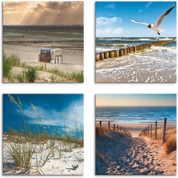 Artland Leinwandbild Einsamer Strand Ostsee Sanddüne Gräser, Strand (4 St), 4er Set, verschiedene Größen