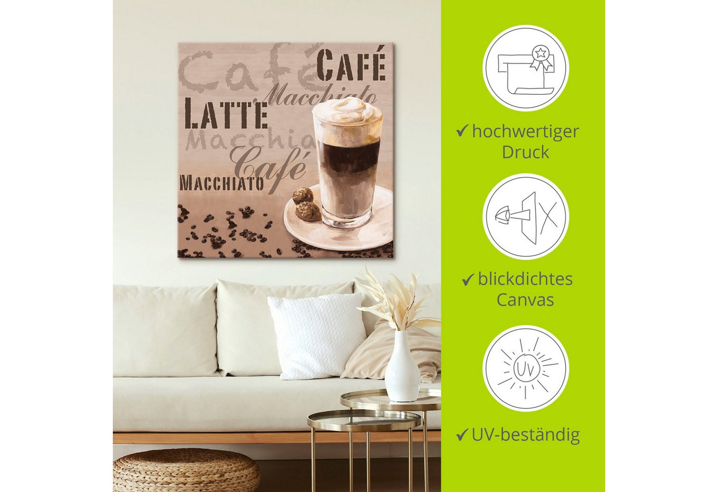 Artland Leinwandbild Kaffee - Latte Macchiato, Getränke (1 St), auf Holzrahmen gespannt – Bild 4 von 5