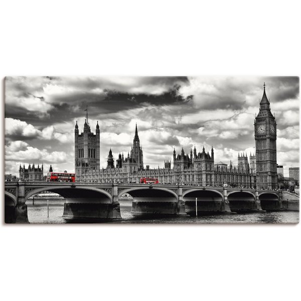 Artland Leinwandbild London Westminster Bridge & Red Buses, Großbritannien (1 St), auf Holzrahmen gespannt